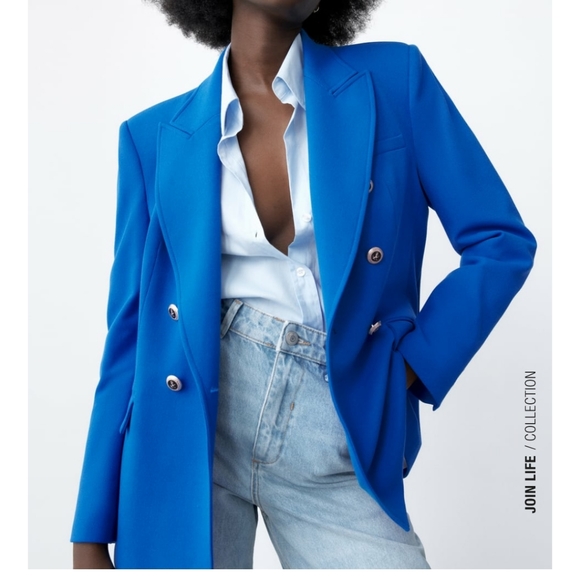 ZARA TAILORED DOUBLE BREASTED BLAZER BLUISH Bloggers favorite - Picture 9 of 16